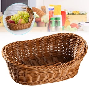 Dasuuxi Woven Breads Baskets, Wicker Bread Basket, Oval Small Fruit Baskets Stackable Plastic Wicker Baskets for Serving Vegetables, Kitchen, Restaurant, Outdoor, Imitation Rattan,Brown