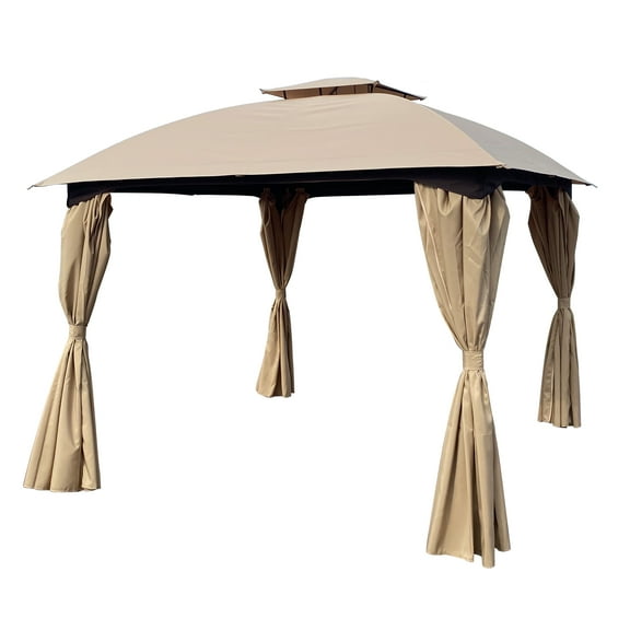 DasyFly 10 x 10 ft Outdoor Patio Gazebo Canopy Tent with Curtains - Brown