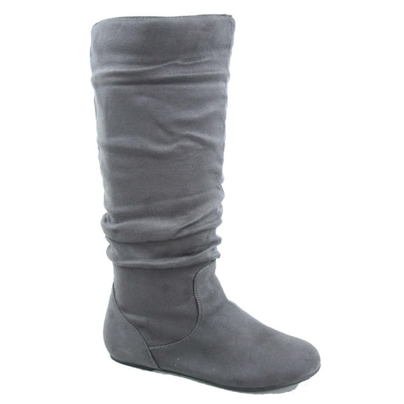 Top Moda Women's Shoes Comfort Boots, Slouch Mid-Calf, Wide Calf, Flat Heel, Round Toe, Gray, Size 9