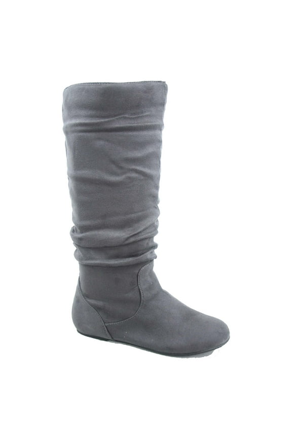 Women's Shoes Comfort Boots, Slouch Mid-Calf Wide Flat Heel Round Toe Gray, Size 10