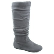 Top Moda Womens Shoes Comfort Boots, Slouch Mid-Calf Wide Flat Heel Round Toe Gray, Size 10