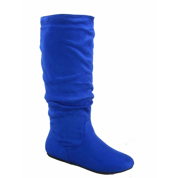 Data-1 Women's Fashion Slip On Pull Up Slouch Comfort Casual Flat Heel Mid Calf Round Toe Boots