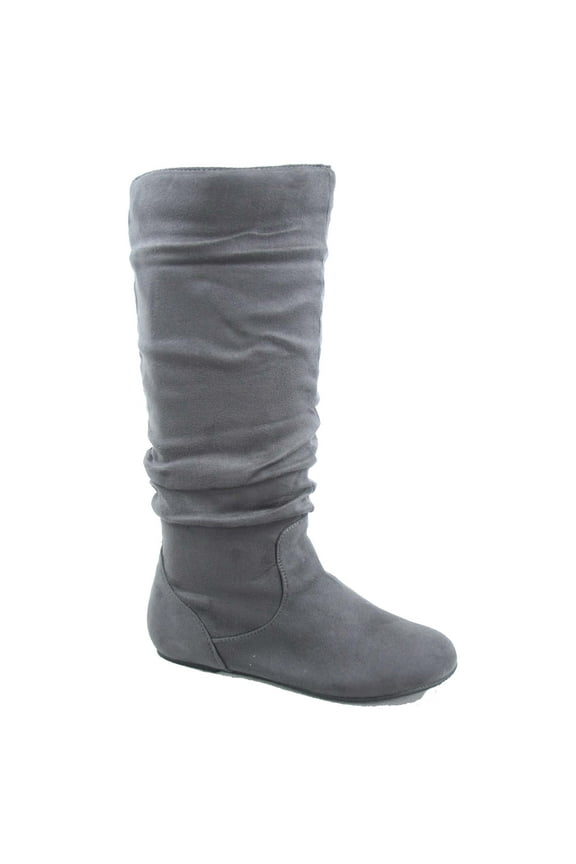 Data-1 Women's Fashion Slip On Pull Up Slouch Comfort Casual Flat Heel Mid Calf Round Toe Boots