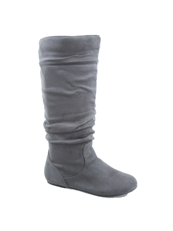 Data-1 Women's Fashion Slip On Pull Up Slouch Comfort Casual Flat Heel Mid Calf Round Toe Boots