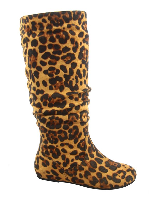 Data-1 Women's Fashion Slip On Pull Up Slouch Comfort Casual Flat Heel Mid Calf Round Toe Boots