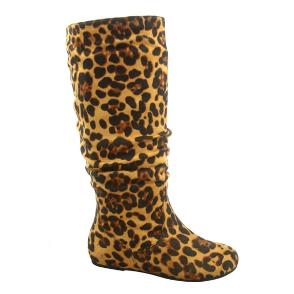 Data-1 Women's Fashion Slip On Pull Up Slouch Comfort Casual Flat Heel Mid Calf Round Toe Boots