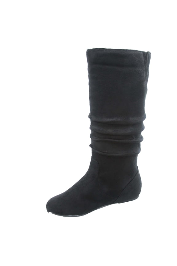 Data-1 Women's Fashion Slip On Pull Up Slouch Comfort Casual Flat Heel Mid Calf Round Toe Boots