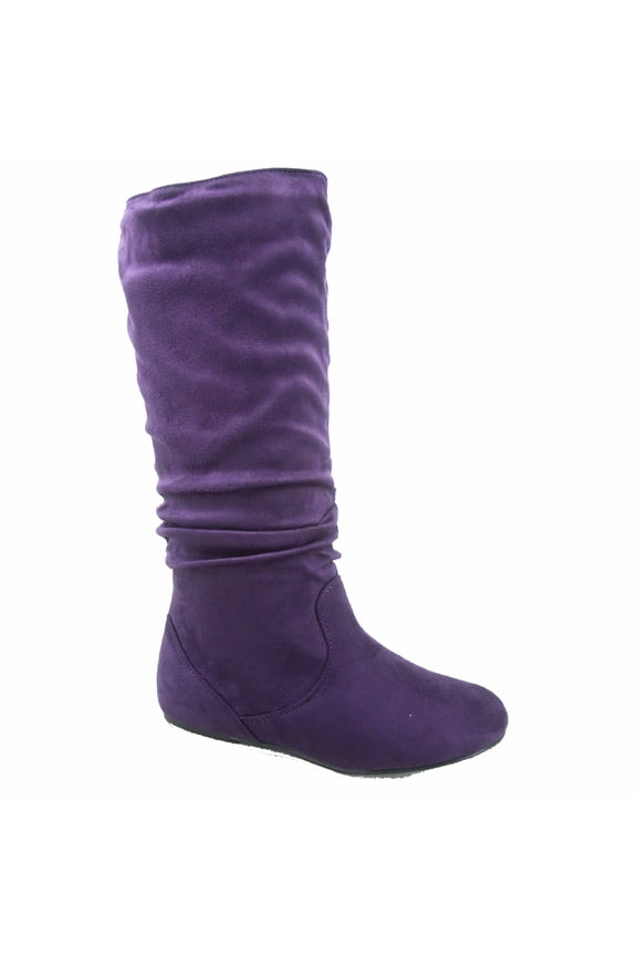 Data-1 Women's Fashion Slip On Pull Up Slouch Comfort Casual Flat Heel Mid Calf Round Toe Boots