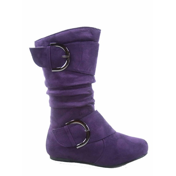 Data- 80k Youth Girl's Kid's Zipper Flat Heel Round Toe Buckle Causal Boot Shoes