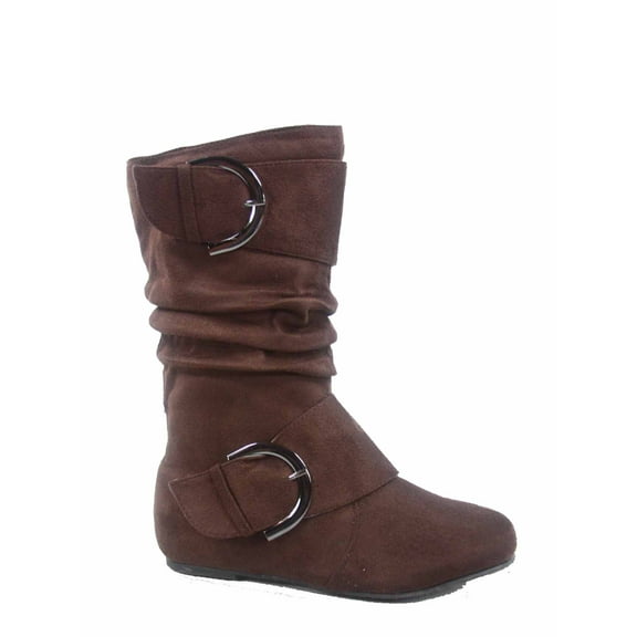 Data- 80k Youth Girl's Kid's Zipper Flat Heel Round Toe Buckle Causal Boot Shoes