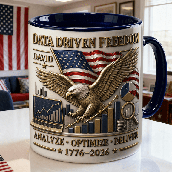 Data Analyst Patriotic Mug 2D Printed 3D Effect, Eagle Flag Coffee Cup Gift