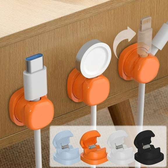 Data Cable Organizer Clips | Self-Adhesive PVC Silicone | Flexible Wire Holder Conceals Desk Charger Phone Cords | Durable Low-Profile Design | 3 Pack