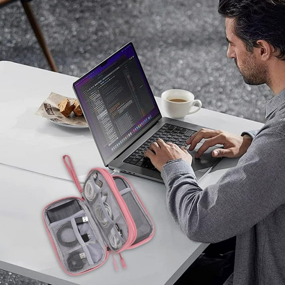 Data Cable Storage Bag,Electronic Accessories Organizer,Cable Organizer Travel Case,Charger Cord Headphone Storage Pouch,Dual Compartment Electronics Organizer,Water Resistant Travel Organizer Bag