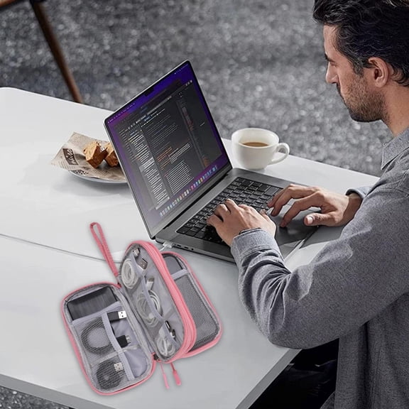 Data Cable Storage Bag,Electronic Accessories Organizer,Cable Organizer Travel Case,Charger Cord Headphone Storage Pouch,Dual Compartment Electronics Organizer,Water Resistant Travel Organizer Bag