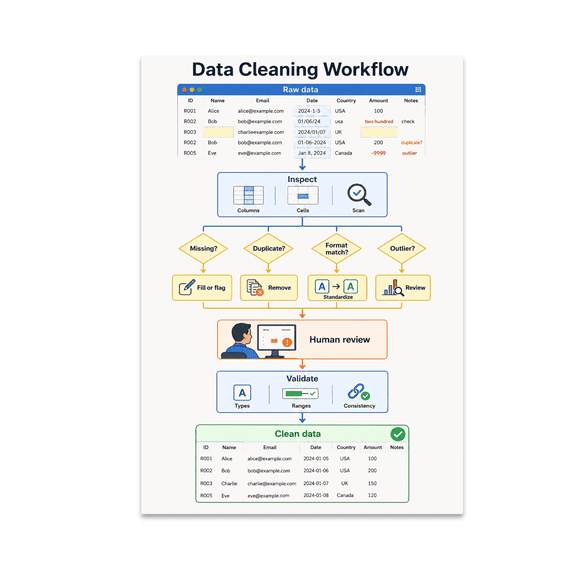 Data Cleaning Workflow Educational Reference - Digital Skills Classroom - 13x19 Poster Print