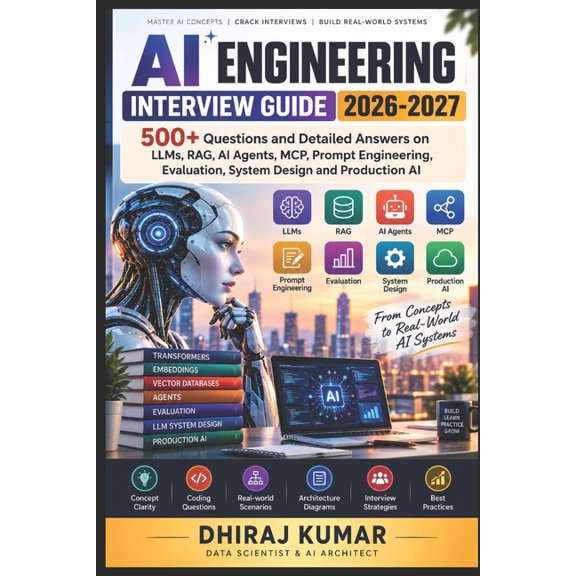 Data Engineering AI Engineering Interview Guide 2026-2027: 500+ Questions and Detailed Answers on LLMs, RAG, AI Agents, MCP, Prompt Engin, Book 8, (Paperback)