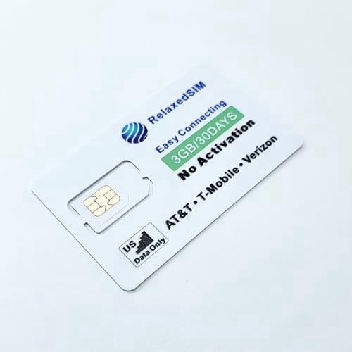 Data Only SIM Card Prepaid 3GB/30DAYS - No Activation, USA Triple Network (AT&T/T-Mobile/Verizon) 4G Unlocked for Hotspot,Game Camera Cellular, Security Cameras & IoT Devices - RelaxedSIM