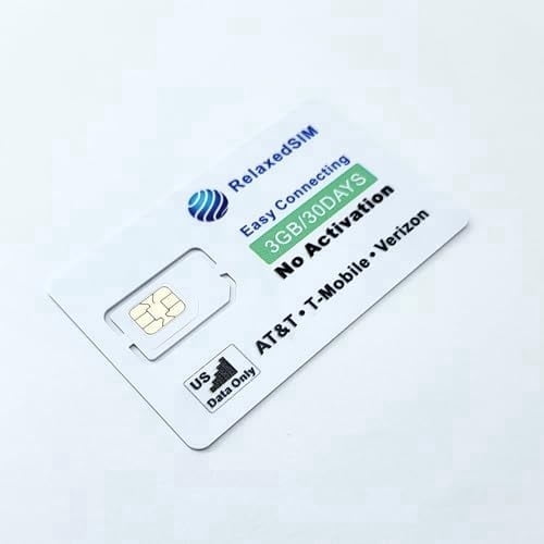 Data Only SIM Card Prepaid 3GB/30DAYS - No Activation, USA Triple Network (AT&T/T-Mobile/Verizon) 4G Unlocked for Hotspot,Game Camera Cellular, Security Cameras & IoT Devices - RelaxedSIM