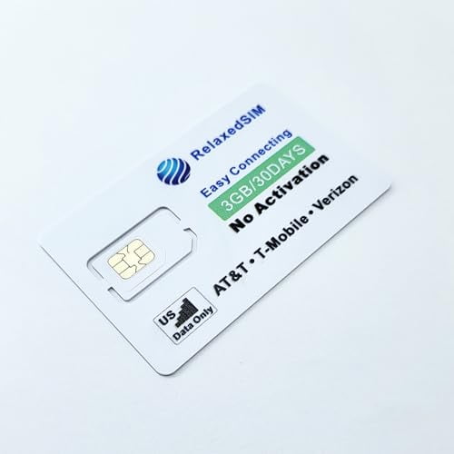 Data Only SIM Card Prepaid 3GB/30DAYS - No Activation, USA Triple Network (AT&T/T-Mobile/Verizon) 4G Unlocked for Hotspot,Game Camera Cellular, Security Cameras & IoT Devices - RelaxedSIM
