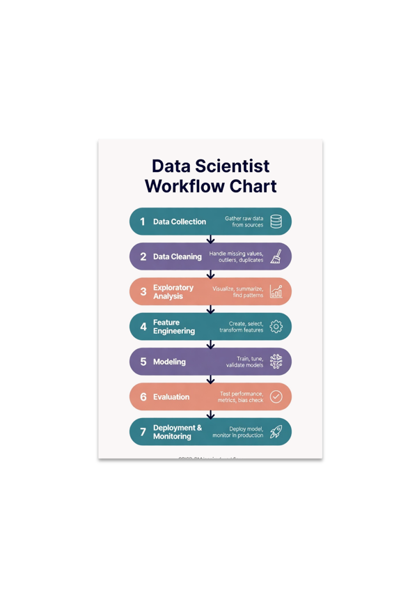 Data Scientist Workflow Chart - Data Science Enthusiast - 13x19 Poster Print