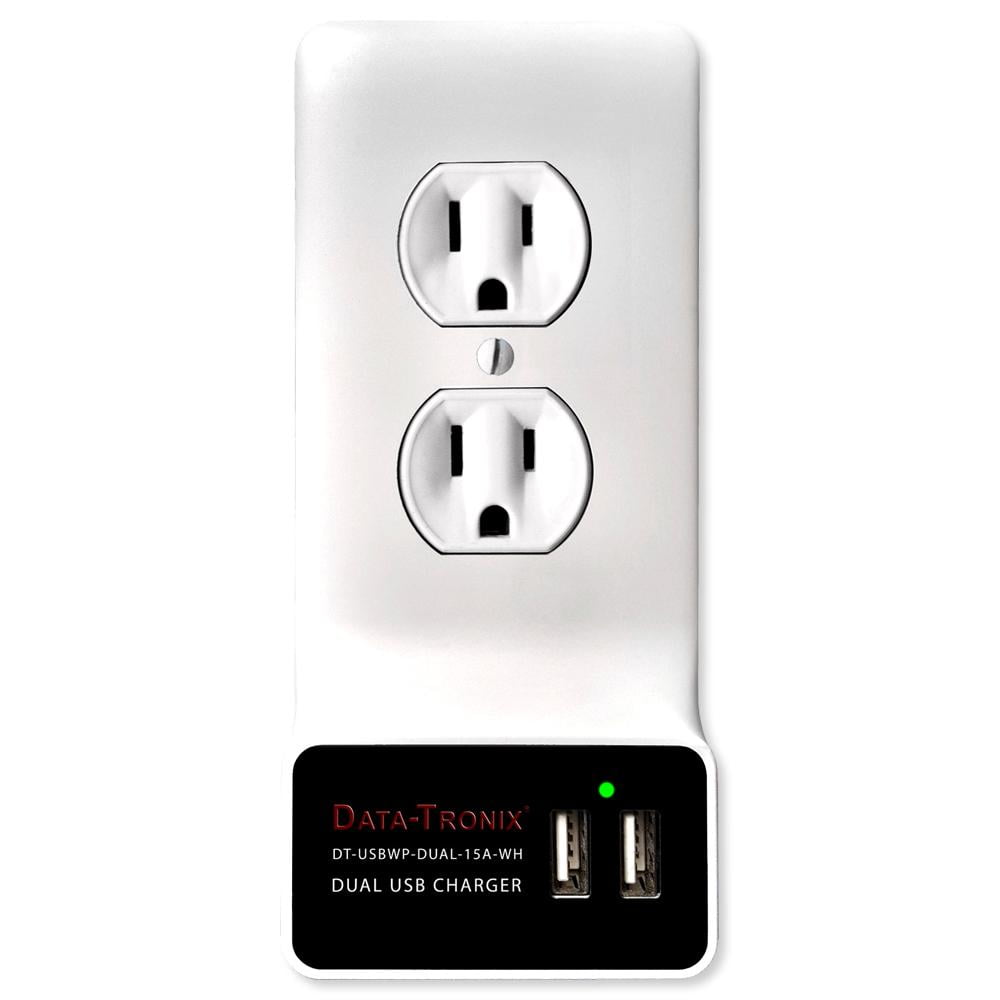 Data-Tronix DT-USBWP-DUAL-15A-WH USB Charging Wall Plate for AC Outlets, 15A