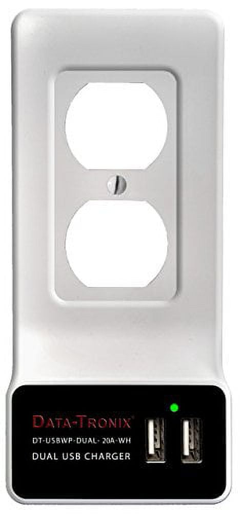 Data-Tronix USB Charging Wall Plate For AC Outlets (DT-USBWP-DUAL-20A-WH)