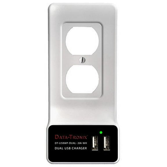 Data-Tronix USB Charging Wall Plate For AC Outlets (DT-USBWP-DUAL-20A-WH)