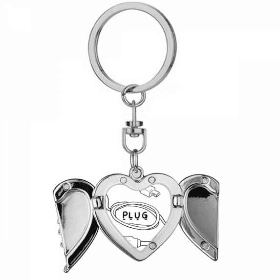 Data Wire USB Plug Line Hand-drawing Heart Angel Wing Key Chain Holder