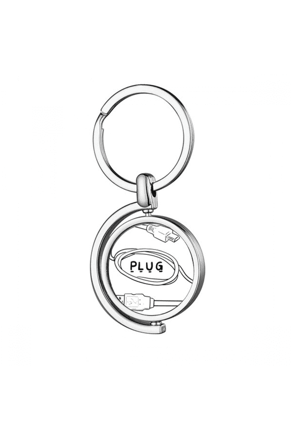 Data Wire USB Plug Line Hand-drawing Rotating Keychain Metal Keyring Holder