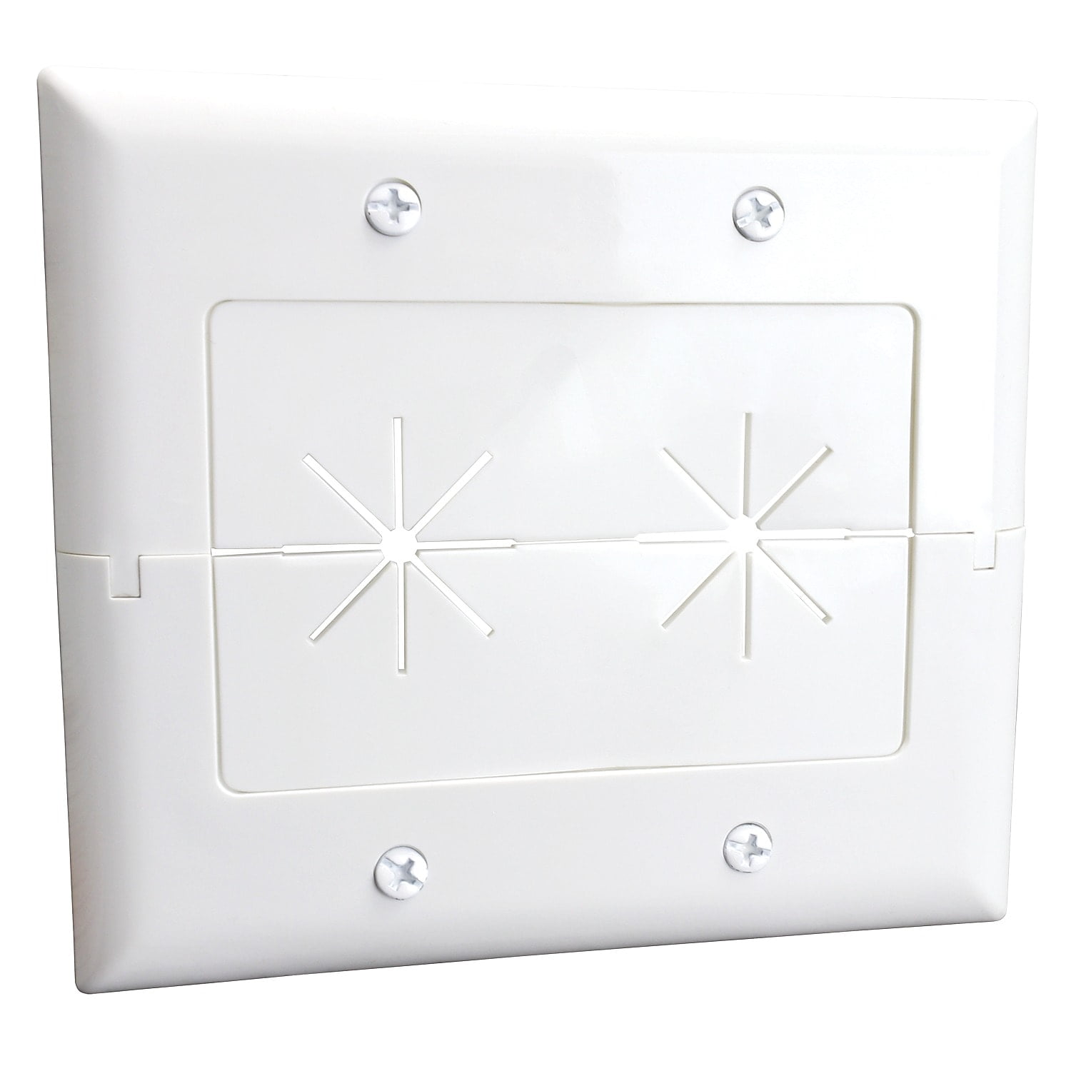 White 2-Gang Split Wall Plate with Flexible Opening