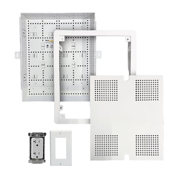 DataComm Electronics Connected Media Box with Duplex Power Receptacle and Magnetic Cover 45-8011-1P-MAG