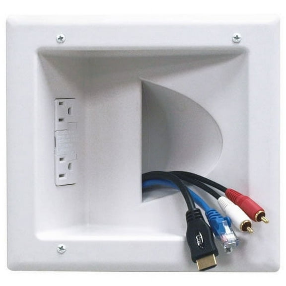 DataComm 45-0041-WH Recessed Low Voltage Media Plate with Duplex Surge Suppressor White