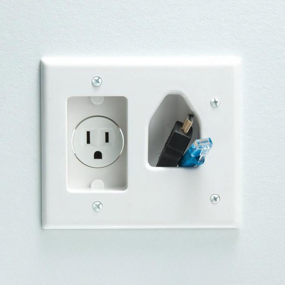 Datacomm Electronics 45-0021-WH Recessed Cable Plate - with Power (White) By FireFold
