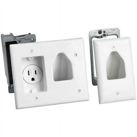 DataComm - Flat Panel TV Cable Organizer Remodeling Kit with Power Outlet - White