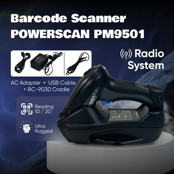 Datalogic PowerScan PM9501 + BC9030 Industrial 910MHz Wireless Barcode Scanner