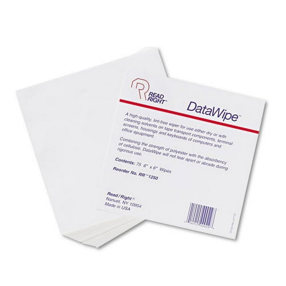 Datawipe Office Equipment Cleaner, Cloth, 6 X 6, White, 75/pack | Bundle of 10 Packs