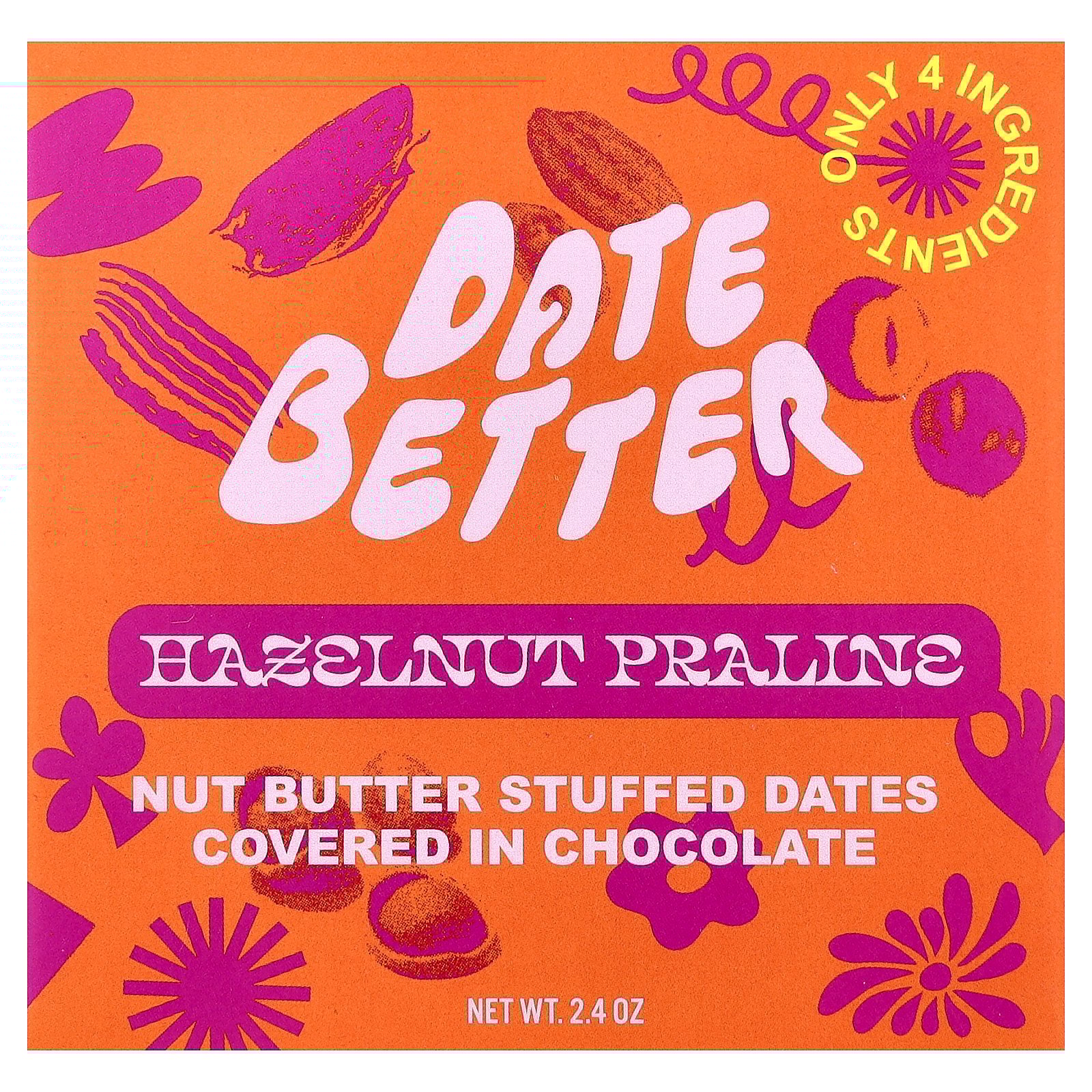 Date Better Snacks Dates, Hazelnut Praline, 2.4 oz