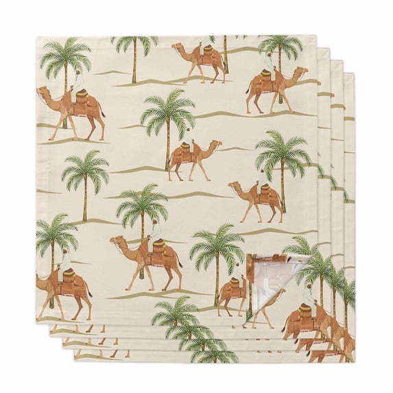 Date Coconut Tree Cloth Napkins, Desert Camels Botanical Tropical Beige Washable and Reusable Dinner Napkins Set of 4, Table Napkin for Kitchen Party Birthday Wedding Hotel Housewarming 20"x20"