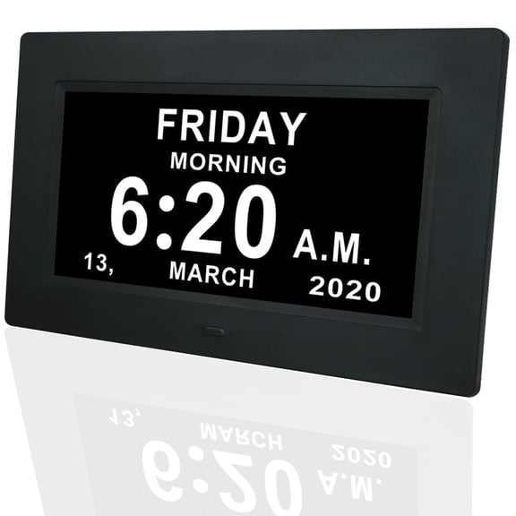 Digital Calendar Alarm Clock - Dementia Clocks for Seniors, Non-Abbreviated Memory Loss Clock with Date and Time for Elderly