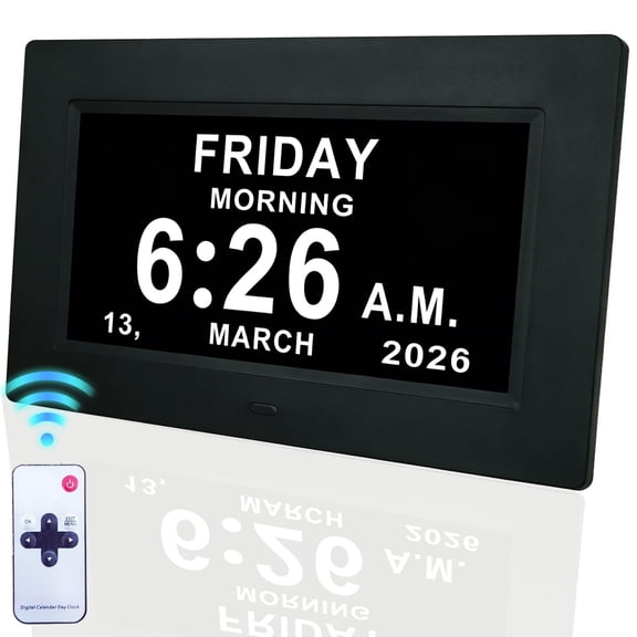 Digital Calendar Alarm Clock - Dementia Clocks for Seniors, Non-Abbreviated Memory Loss Clock with Date and Time for Elderly