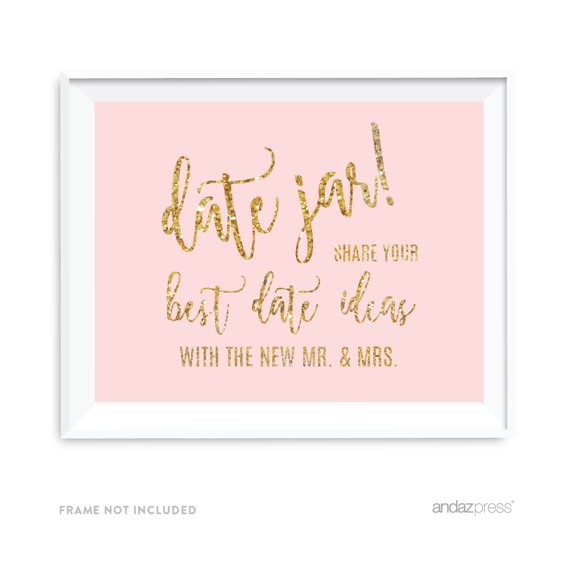 Date Jar - Share Best Date Idea Blush Pink Gold Glitter Print Wedding Party Signs