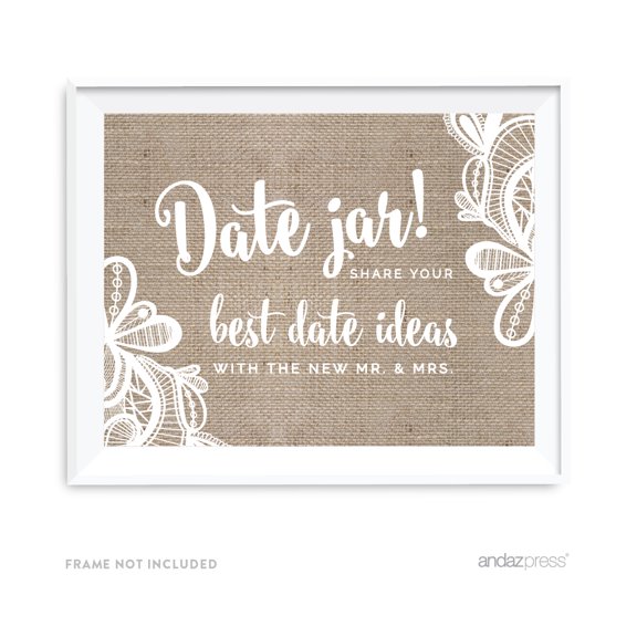 Date Jar - Share Best Date Idea Burlap Lace Wedding Party Signs