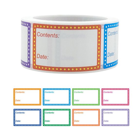 Date Label Stickers Roll, Color Border Adhesive Tags for Jar Pantry Storage, Writable Classification Labels for Snack Dorm Organization (Dotted Border)