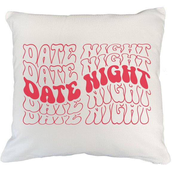 Date Night, Couple or Lovers Quote, Groovy Retro Wavy Text Merch Gift, White Pillow Case 18X18 IN