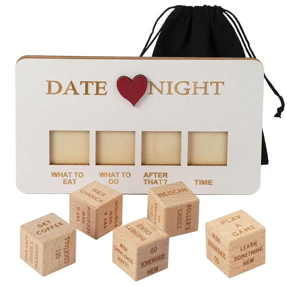 Couples Date Night Dice, Wooden Decider Game for Fun Dating & Food Ideas, Unique Anniversary Gift for Him or Her