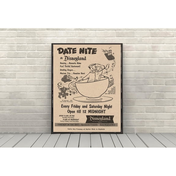 Date Nite at Disneyland Vintage Style Magic Kingdom Attraction Art Poster - 8x12 UNFRAMED