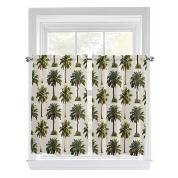 Date Palm Trees 2 Panel Kitchen Curtains for Windows, Retro Summer Tropical Trees Plants Beige Bathroom Privacy Curtain, Home Décor Window Treatment for Bedroom/Living Room 55"x45"