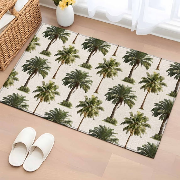 Date Palm Trees 2'x3' Washable Rug, Retro Summer Tropical Trees Plants Beige Non-Slip Soft Doormat Area Rugs for Entrance Bathroom Bedsides, Carpet for Kitchen Bedroom, Entryway Floor Mat