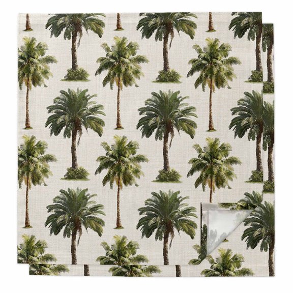 Date Palm Trees Cloth Napkins, Retro Summer Tropical Trees Plants Beige Washable and Reusable Dinner Napkins Set of 2, Table Napkin for Kitchen Party Birthday Wedding Hotel Housewarming 20"x20"