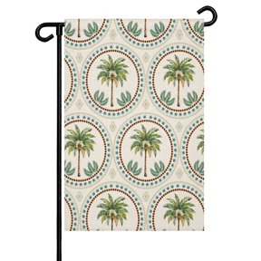 Date Palm Trees Garden Flag 28x40 Inch Summer Vintage Abstract Green Palm Tree Botanical Linen Double Sided Small Decorative Garden Flags for Outside, Outdoor Yard Porch Lawn Decoration